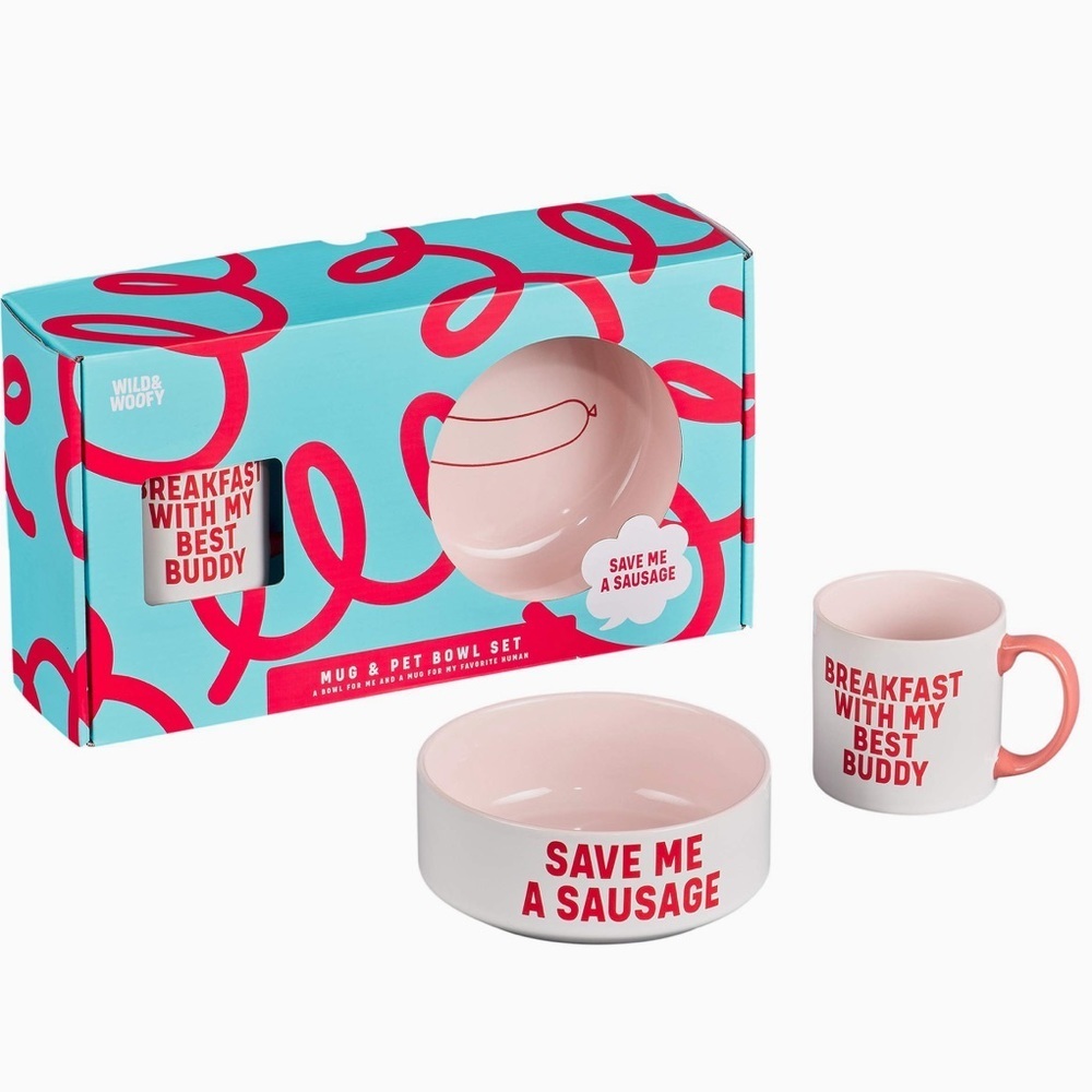 Wild & Woofy Ceramic Coffee Mug & Save Me A Sausage Dog Food Bowl Set